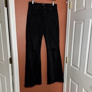 Risen Women's Black Distressed Flare Jeans